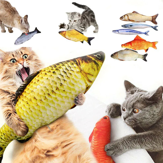 Plush Cat Fish Toy Cat Scratcher Catnip Toy Interactive Simulation Fish Cat Mint Fidget Toys Stuffed Playing Toy for Cat Kitten