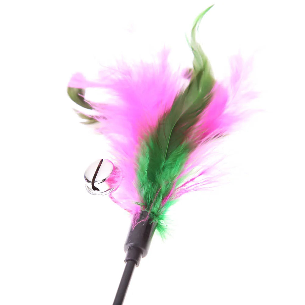 5Pcs-15Pcs Cat Toys Feather Wand Kitten Cat Teaser Turkey Feather Interactive Stick Toy Wire Chaser Wand Toy Random Color